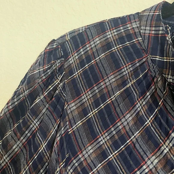 Veronica Beard Sz 4 Ashlynn Plaid Button Up Blouse Navy Blue Pearl Snap Academia - Picture 7 of 11